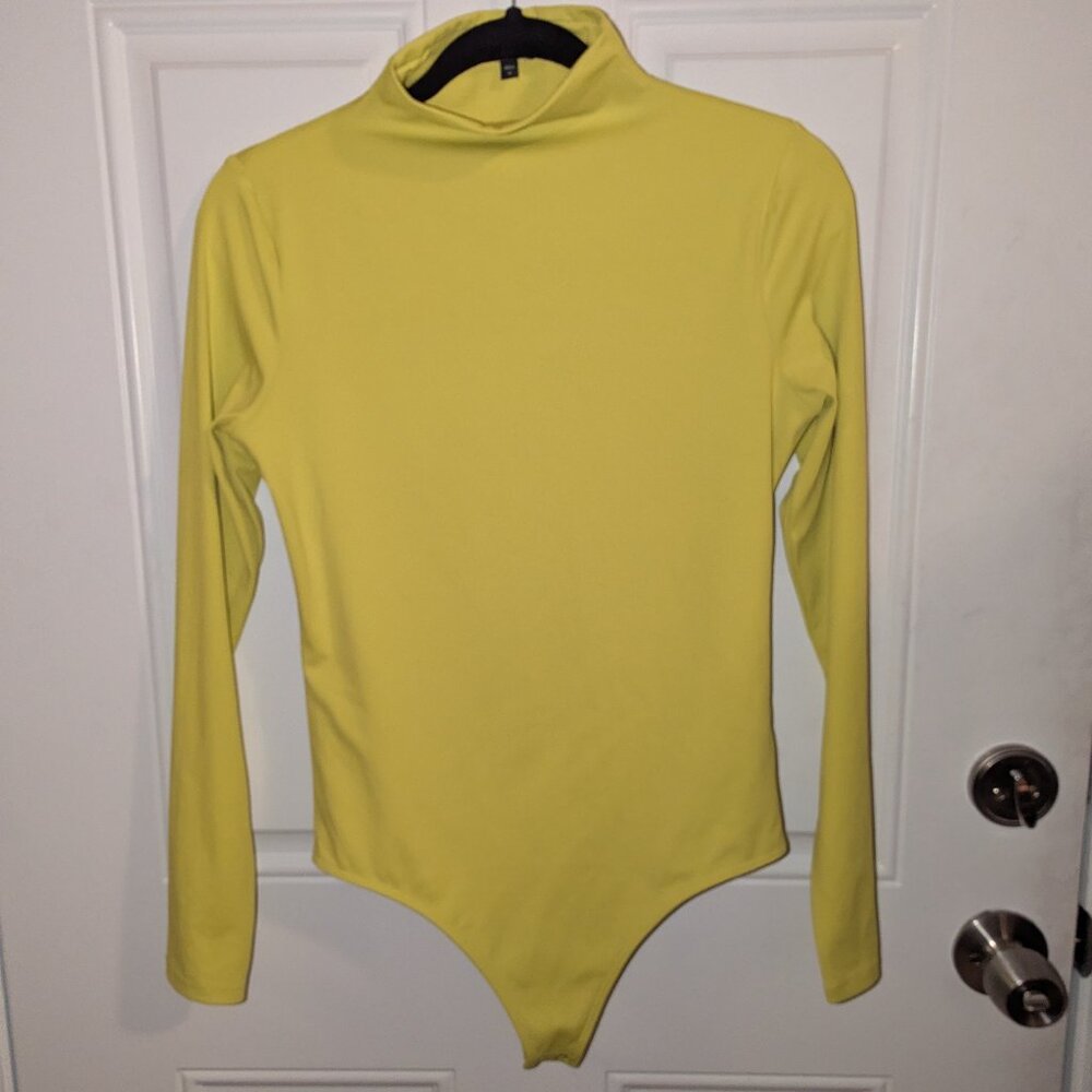Express bright chartreuse compression mockneck bodysuit